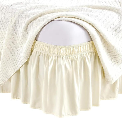 Ivory Wrap Around Bed Skirts with 16" Drop - Three Sides Fabric Adjustable Elastic Dust Ruffle Silky Soft -600 TC Stretchy Bed Skirt-Twin XL(39"X 80") Ivory