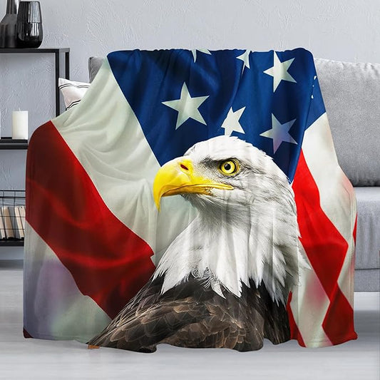 US Flag & Eagle Throw Blanket for Couch, Super Soft Fuzzy Throws Warm Comfortable Plush Fleece Blanket, Fashion Decorative Flannel Fleece Blanket for All Season(50 x 60 in, US Flag & Eagle)