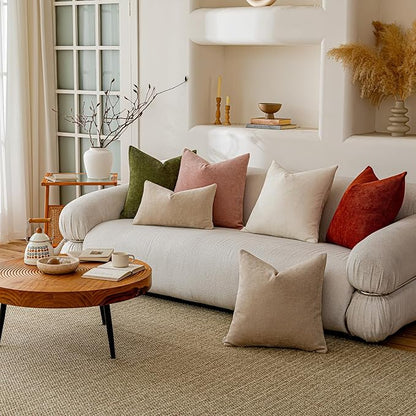 a moment Pack of 2 Decorative Chenille Throw Pillow Covers with Twill Cushion Covers for Sofa Living Room Couch Bed 12x20 Inch Blush Pink