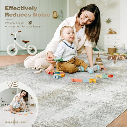 9x12 Area Rugs for Living Room: Washable Modern Abstract Rug Large Soft Non-Slip Rugs Indoor Low-Pile Carpet for Bedroom Dining Room Home Office (Beige, 9'x12')