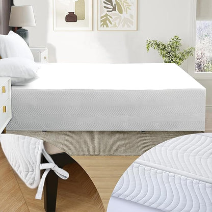 Queen Bed Skirt-Box Spring Cover with 16 Inch Tailored Drop,Wrinkle and Fade Resistant Hotel Wrap Around Bed Skirts,Bed Frame Cover (Wave Pattern White, Queen-16 Drop)
