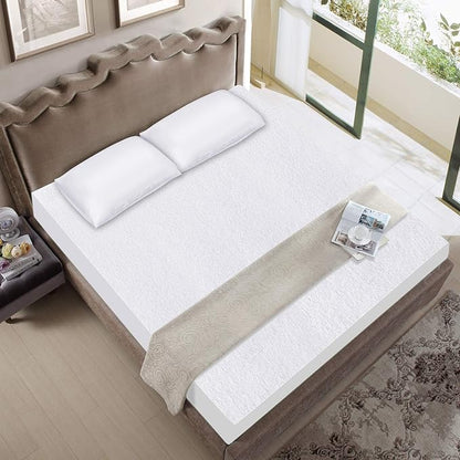 King Size Mattress Protector Waterproof,Smooth Top Mattress Protector for Kids,Breathable Skin Friendly and Noiseless Fitted Sheet,Viscose Terry Mattress Cover