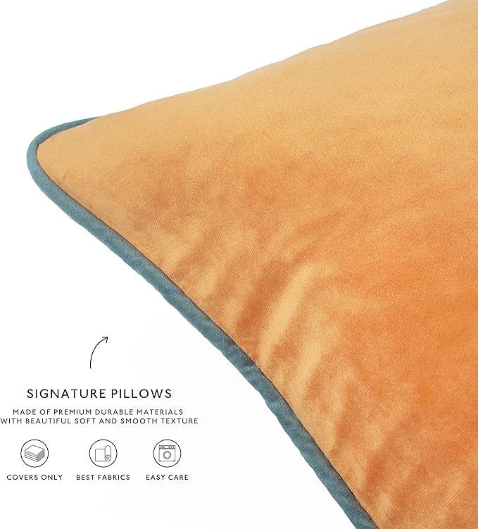 MONDAY MOOSE Decorative Throw Pillow Covers Cushion Cases, Set of 4 Soft Velvet Modern Double-Sided Designs, Mix and Match for Home Decor, Pillow Inserts Not Included (22x22 inch, Orange/Teal)