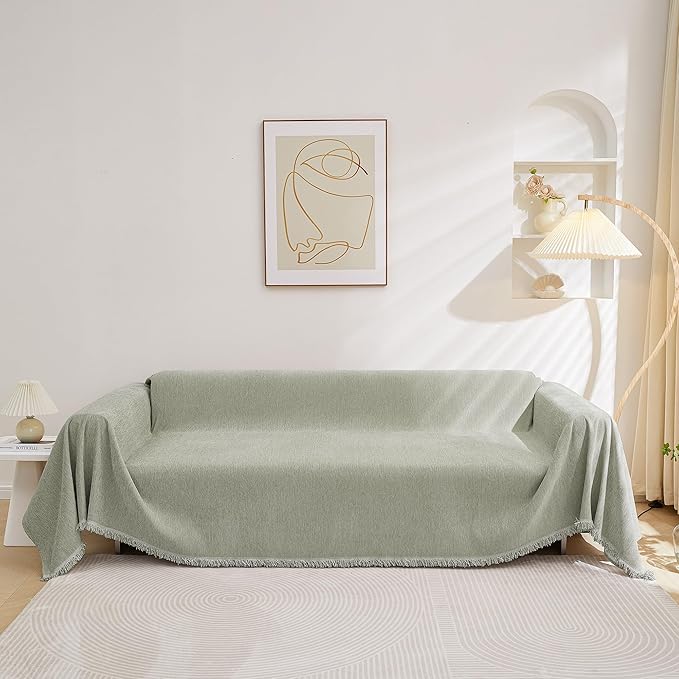 MEETSKY Couch Covers for 3 Cushion Couch Sofa Covers Washable Couch Cover Sectional L Shape Couch Blanket Cover Sofa Slipcovers for Most Shape Sofas Thick Soft Throws Cover, 91" x 150", Sage Green