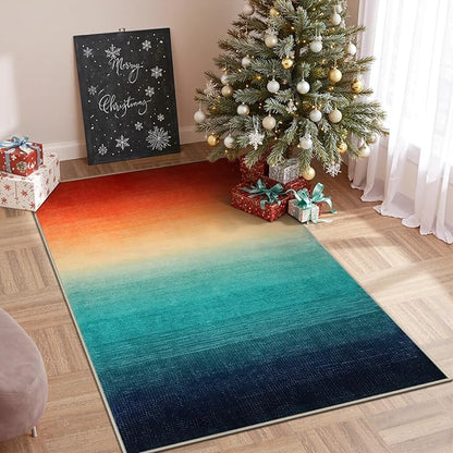 Wonnitar Modern Washable 3x5 Area Rug, Abstract Colorful Christmas Rugs for Living Room, Non-Slip Low Pile Rainbow Gradient Throw Rugs for Girls Bedroom Entry Bathroom Dorm (Colorful, 3'x5')