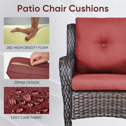 8-Piece Outdoor Patio Cushion Set - Fade & Water Resistant with Removable Olefin Cover, 22x24x4 Inch Memory Foam Cushions for Wicker Sectional Sofa – Red/Buckle