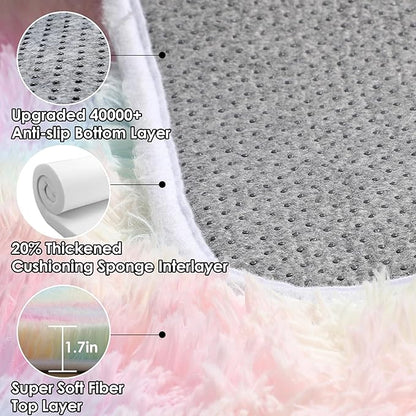 ONASAR Rainbow Area Rugs for Girls Bedroom, 4x6 Fluffy Bedside Colorful Rug, Cute Washable Soft Plush Shaggy Princess Fuzzy Indoor Floor Carpet for Nursery Kids Baby Teen Dorm Playroom Home Decor