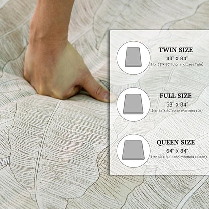 ZonLi Futon Mattress Cover Twin Size for Traditional Japanese Floor Futon Mattress with Zipper,Tatami Floor Sleeping Mat Cover,Super Soft and Machine Washable (43''x84'', Hand-Drawn Leaf Patterns)