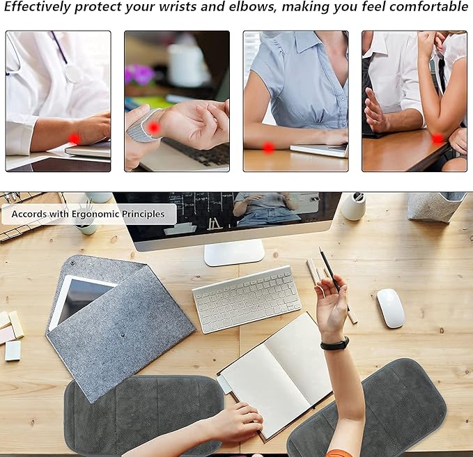2 Sets Upgrade Computer Wrist Elbow Pad, DILIBRA Portable Memory Foam Arm Wrist Rest Pillow, Soft and Anti-Slip Wrist Support Mat for Keyboard Desktop Office Gaming - Alleviate Elbow Pain