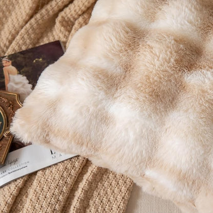 Pack of 2 Thick Plush Throw Pillow Covers Fluffy Wave Faux Fur Decorative Cushion Covers Soft Wool Pillowcase for Sofa Couch Livingroom 12x20 Inch White Beige