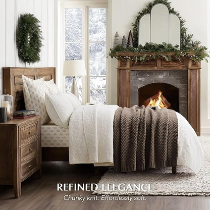 EVERGRACEHOME Chunky Chenille Knit Throw Blanket for Couch, Soft Luxurious Moss Stitch Blankets for Bed, Cozy Decorative Farmhouse Knitted Throws for Sofa, Cocoa Brown, 60" x 80"
