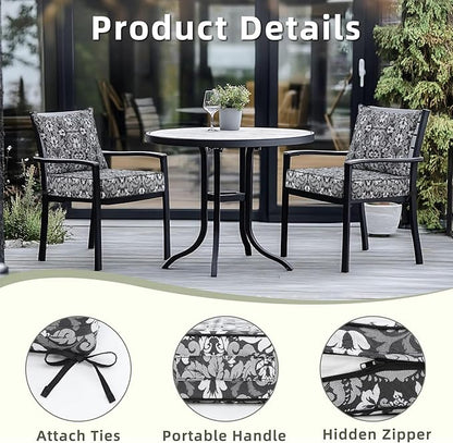 Favoyard Outdoor Seat Cushion 24 x 24 x 4 in Waterproof Pattern Fade Resistant Cover Removable Patio Furniture Cushions Deep Seat & Back Cushion Set with Adjustable Straps for Patio Chair Sofa Couch