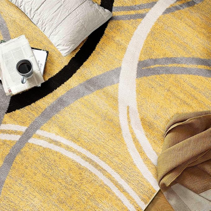 Rugshop Wavy Circles Design Accent Rug, Carpet with Jute Backing for Entryway, Kitchen, or Office, Yellow, 2' x 3'