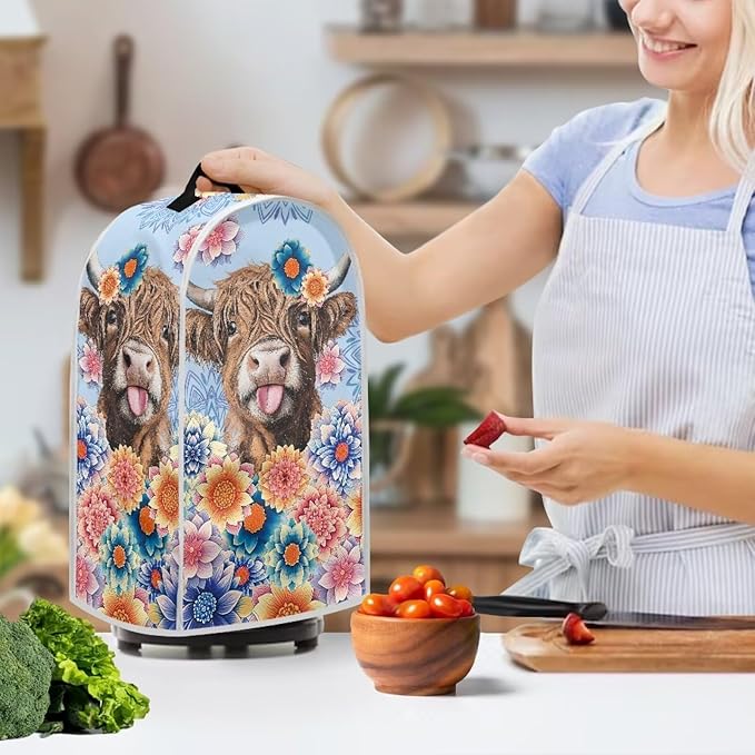 Talayituse Boho Mandala Highland Cattle Print Blender Dust Cover with Handle, Stand Mixer or Coffee Maker Appliance Covers Anti Fingerprint Dust Proof Stain Resistant Blender Cover for Home Kitchen