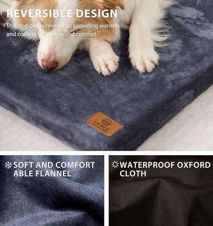 Dog Crate Pad - Dog Bed Large Sized Dogs with Removable Washable Cover and Waterproof Lining - Memory Foam Pet Bed for Crate - Reversible Kennel Mat (Cool & Warm), 36-inch, Dark Grey