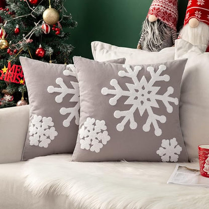 MIULEE Pack of 2 Christmas Decorative Snowflake Throw Pillow Covers Canvas Embroidery Winter Cushion Cases Holiday Decor Soft Pillowcases for Winter Couch Sofa Bedroom Car（Grey, 20x20in）