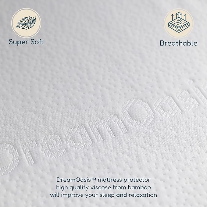 DreamOasis Waterproof Mattress Protector Twin Size - Premium Bamboo Viscose, Super Soft, Breathable, Machine Washable, Noiseless Bed Mattress Cover - White