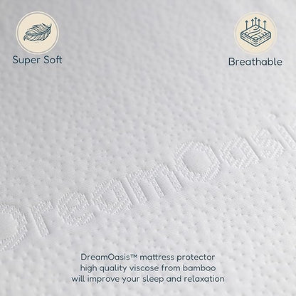 DreamOasis Waterproof Mattress Protector Full Size - Premium Bamboo Viscose, Super Soft, Breathable, Machine Washable, Noiseless Bed Mattress Cover - White