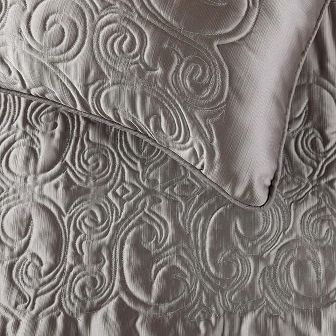 The HomeCentric Decorative Silver Queen 74 x 18 inch Bed Runner Without Pillow Cover, Satin Quilted Bed Scarf, Abstract Modern - Silver Soft