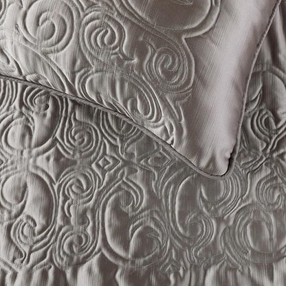 The HomeCentric Handmade Silver King 90 x 18 inch Bed Runner with 2 Matching Pillow Cover, Satin Quilted Bed Scarf, Abstract Modern - Silver Soft