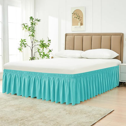 Biscaynebay Wrap Around Bed Skirts for King & Cal King Beds 15" Drop, Aqua Adjustable Elastic Dust Ruffles Easy Fit Wrinkle & Fade Resistant Silky Luxurious Fabric Machine Washable