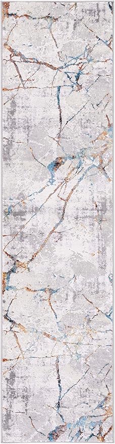 SAFAVIEH Amelia Collection Runner Rug - 2' x 10', Grey & Blue Gold, Modern Abstract Design, Non-Shedding & Easy Care, Ideal for High Traffic Areas in Living Room, Bedroom (ALA293M)