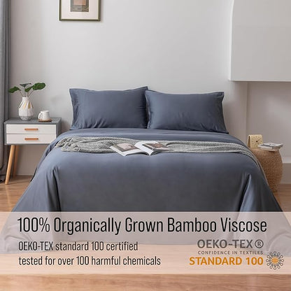 Bella Coterie Luxury Bamboo Viscose 34” Split Top King Size Sheet Set | 1 Fitted Sheet for Sleep Number & Adjustable Beds | 100% Organically Grown | Cooling & Soft | 18” Deep Pocket [Slate Blue]