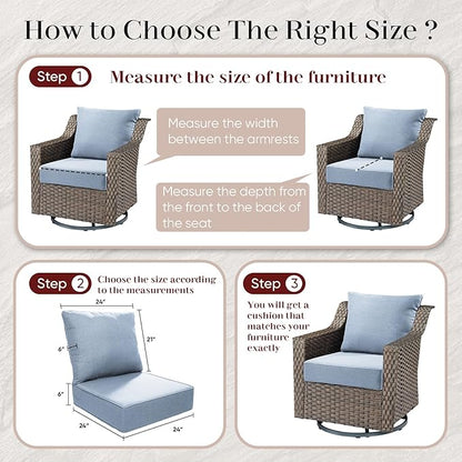 Luxury Outdoor Seat Cushion Set-24 x 24 x 6 Inch Outdoor Chair Cushions with Water Resistant & Removable Cover Outdoor Cushions for Patio Furniture Chair Sofa Couch