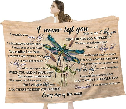 Dragonfly Blanket Memorial Sympathy Gifts for Girls Women Loved One I Never Left You Throw Blanket for Kids Adults Soft Warm Cozy Fleece Blanket for Couch Sofa Bed 40"x50"