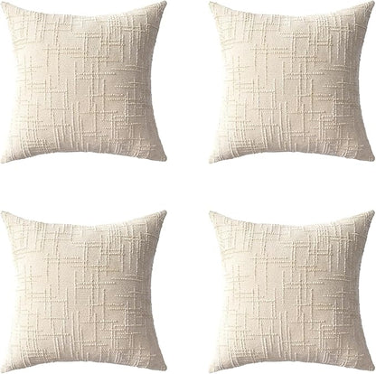 Decorative Throw Pillow Covers 20x20 Inch Set of 4, Soft Solid Farmhouse Chenille Couch Pillows, Spring Pillow Covers for Couch Sofa Bed Living Room Home Decor Pillowcase, Cream White