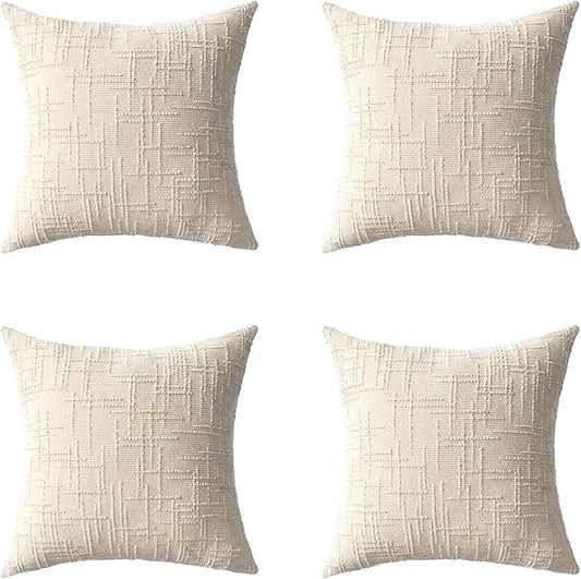 Decorative Throw Pillow Covers 20x20 Inch Set of 4, Soft Solid Farmhouse Chenille Couch Pillows, Spring Pillow Covers for Couch Sofa Bed Living Room Home Decor Pillowcase, Cream White