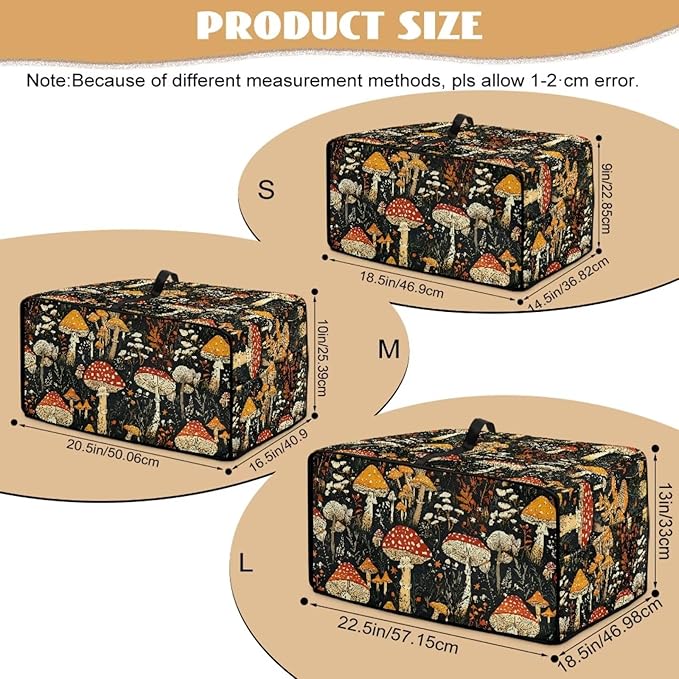 Dustproof Toaster Oven Cover Polyester-Linen Fabric Microwave Oven Dust Cover Foldable Kitchen Appliance Protector Dirt and Fingerprint Protection, Vintage Mushroom Plant Print, L