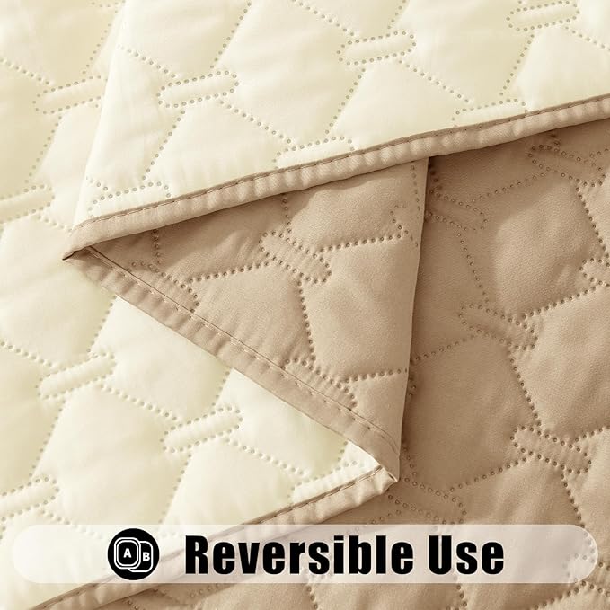Smiry Waterproof Dog Bed Cover Blanket, Soft Reversible Pet Blanket, Washable Leakproof Cats Dogs Couch Cover for Sofa, Couch, Furniture, Plaid (82x82 Inch, Camel/Beige)