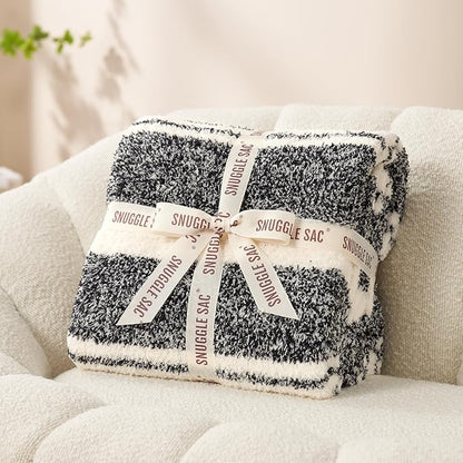 Snuggle Sac Queen Size Bed Blanket Stripe Black, Super Soft Warm Bedding Blankets Cozy Knit Fuzzy Plush Blankets for Bed, Living Room, Stripe Black, Queen 90"x90"