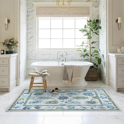 Fame Living Green Oushak Rug, Modern, Vintage, Turkish, Eclectic, Floral, Pastel, Washable, Large Area Rugs for Living Room, Dining, Bedroom, Girls, Boys, 7'5"x9'8"