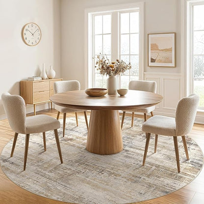 8ft Round Area Rug for Living Room: 8x8 Washable Neutral Abstract Modern Soft Rugs Non Slip Indoor Floor Stain Resistant Carpet for Bedroom Dining Room Office Nursery - Golden Brown