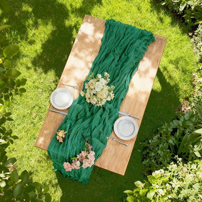 BALCONY & FALCON Emerald Green Cheesecloth Table Runner 10FT 120 Inch Rustic & Boho Farmhouse Gauze Cheese Cloth Runners for Wedding Fall Thanksgiving Christmas Party Baby Shower Birthday Decor