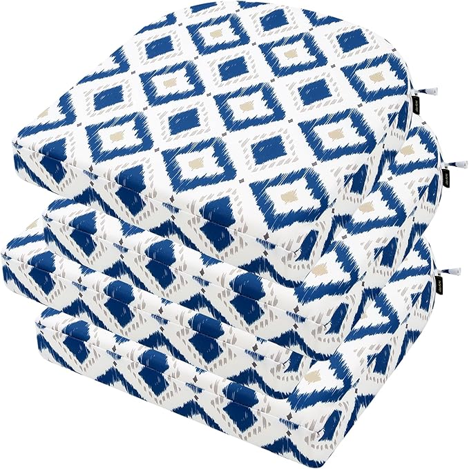 idee-home Outdoor Chair Cushions Set of 4, Thick 19" x 19" x 3" Outdoor Seat Cushions Patio Furniture Waterproof with Ties, Dining Pads