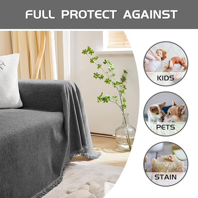 MEETSKY Couch Cover for Pets Sofa Cover for 3 Cushion Couch Sofa Oversized Sofa Slipcovers Sectional Sofa Covers Washable, Sofa Throw Couch for Dogs Couch Protector, 91"x 134", Charcoal Gray