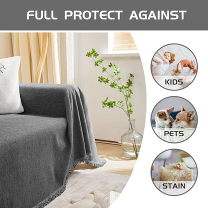 MEETSKY Couch Cover for Pets Sofa Cover for 3 Cushion Couch Sofa Oversized Sofa Slipcovers Sectional Sofa Covers Washable, Sofa Throw Couch for Dogs Couch Protector, 91"x 134", Charcoal Gray