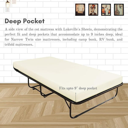 Lukeville's Cot Sheet 25" x 75", Daycare for Cot Size Mattress Sheets Pack of 2 Fitted Narrow Twin/Camp Bunk/Rvs Bunk/Trifold Mattress, Soft and PolyBlend Microfiber Cover for Toddler, Ivory