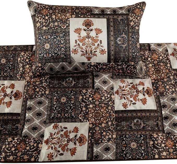 The HomeCentric King/Queen/Twin Brown Decorative CA King 86"x18" Bed Runner Without Pillow Cover Quilted Bed Scarf on Satin Fabric - Parisa