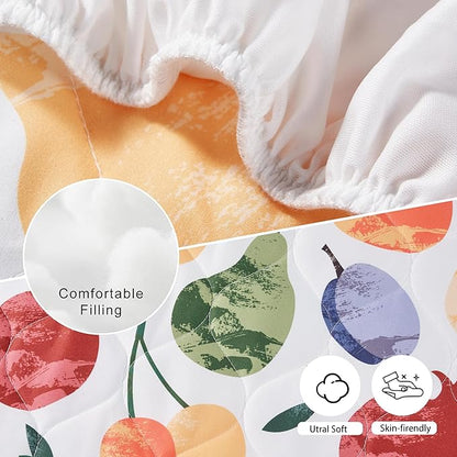 TILLYOU Pack and Play Sheet - Soft Quilted Crib Cover Pad, Toddlers Mattress Protector with 1''-3'' Deep Pocket, Thick Play Yard Playpen Sheets, Crib Mattress Pad, 39"x27", Fruit Shadow