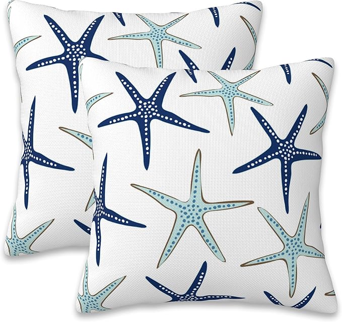 Throw Pillow Covers Nautical Starfish Pillow Covers 20x20 Inch Set of 2 Navy Blue and Turquoise Sea Stars Throw Pillows Decorative Pillow Cases Cushion Covers for Bedroom Livingroom