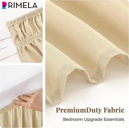 RIMELA Beige White Bed Skirt King Size 18 Inch Drop, Elastic Bed Skirting for Bed Base and Frame, Bedding Dust Ruffle Easy to Install, Lightweight Wrap Around Adjustable Bedskirt