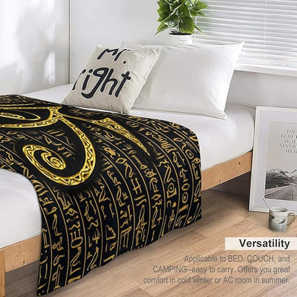 Ancient Egyptian Blanket, Egyptian Eye of Horus Ancient Culture Golden Egyptian Hieroglyphs Alphabet Print Blankets for Couch Sofa Bed Boys Mens, 30"x40"