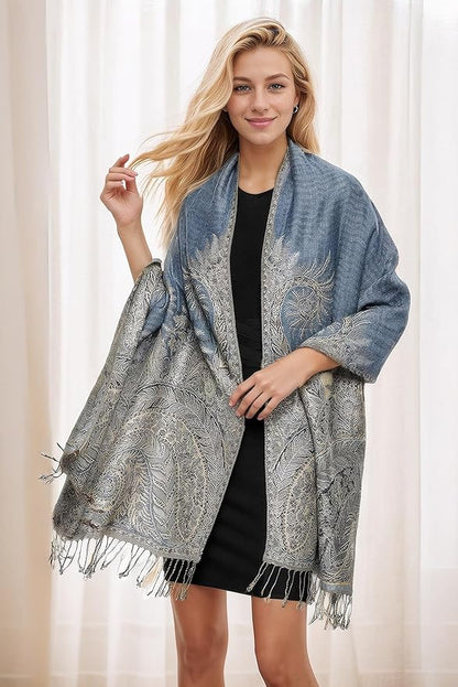Achillea Big Paisley Pashmina Shawl Wrap for Women – Elegant Scarf for Weddings, Evening Dresses, Festivals & Daily Wear