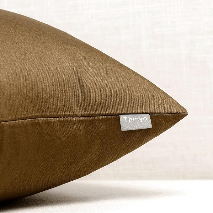4-Pack 100% Cotton Comfortable Solid Decorative Throw Pillow Case,Thmyo Square Cushion Cover Pillowcase Sublimation Blank Pillow Covers DIY Throw Pillowcase for Sofa(18x18 inch/ 45x45cm,Light Coffee)
