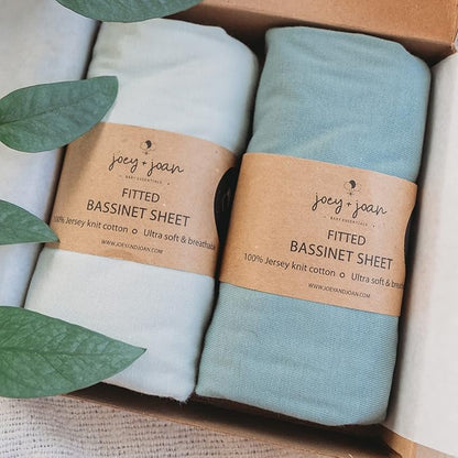 Joey + Joan Bassinet Sheets for Chicco LullaGo Nest & Primo, Close to You 3-in-1, Next2Me - Soft 100% Cotton - Light + Dark Sage Green - 2 Pack