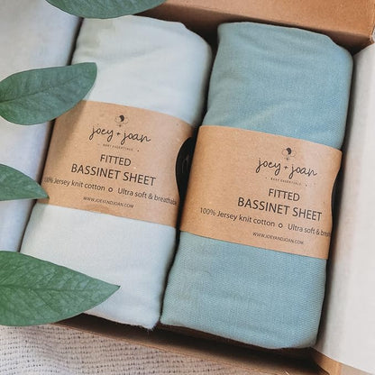 Bassinet Fitted Sheets Compatible with Dream on Me Traveler Portable Bassinet & Skylar, Seashell Bedside Sleeper – Snuggly Soft 100% Jersey Cotton – Light + Dark Sage Green – 2 Pack